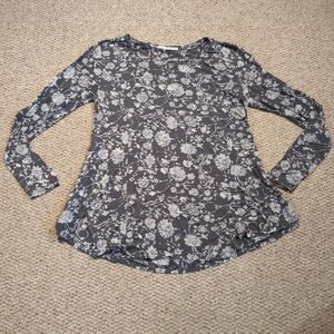 Peruvian Connection Garden T Shirt Top M/L Gray Floral Swing Boho Lightweight